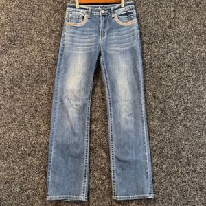 Westfield Eagle Womens Jeans Rhinestone Embellished Pocket Bootcut Blue Size 7